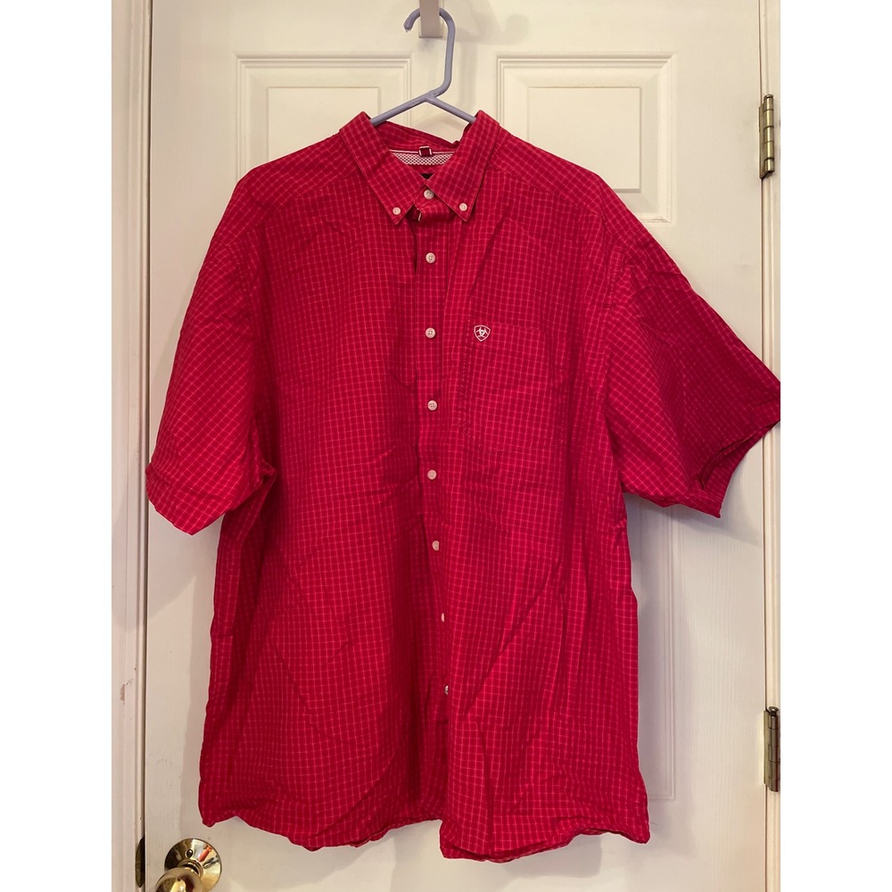 Ariat Pro Series Mens Red Plaid Short Sleeve Button‎ Up Shirt XXL TTG